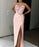 Pink Sequin Applique Long Prom Dress with High Slit