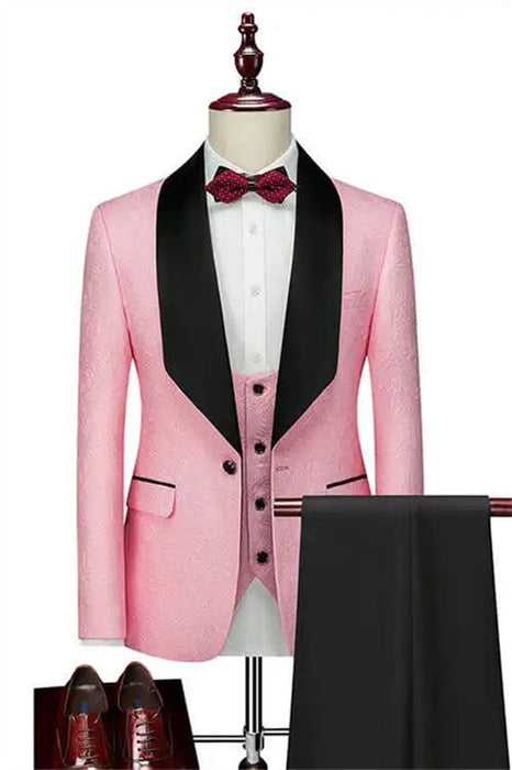 Alexander Pink Shawl Lapel Three Pieces Slim Suits For Wedding