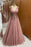 Pink Sleeveless Prom Dress V-Neck Tulle Long With Appliques