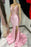 Pink Sleeveless Tulle Mermaid Prom Dress with Appliques and Slit