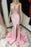 Pink Sleeveless Tulle Mermaid Prom Dress with Appliques and Slit