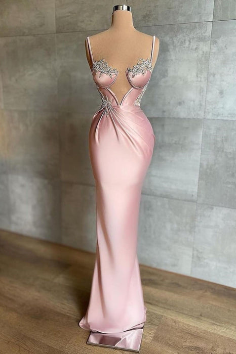 Pink Spaghetti Strap Beautiful Prom Dress with Beadings