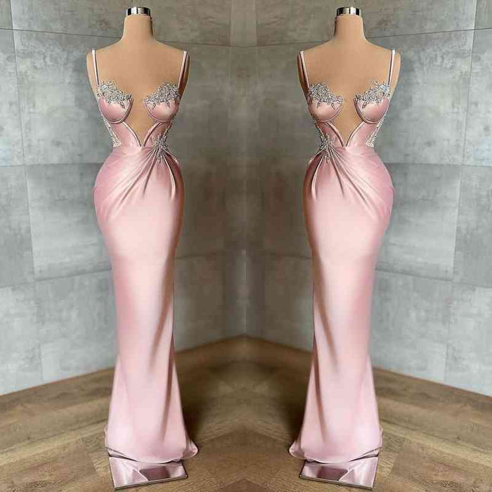 Pink Spaghetti Strap Beautiful Prom Dress with Beadings