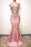 Pink Spaghetti-Straps Mermaid Long Prom Dress with Lace Appliques