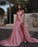 Pink Strapless Sleeveless Slit Prom Dress with Detachable Skirt