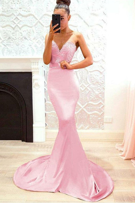 Pink Sweetheart Lace Mermaid Evening Dress