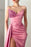 Pink V-Neck Beads Long Slit Mermaid Evening Dress with Ruffles