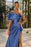 Pleated Blue Prom Dress with One Shoulder, High Split, and Sleeveless