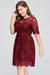Bridelily Plus size Jewel Burgundy Affordable Bridesmaid Dress with Short Sleeves