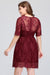Bridelily Plus size Jewel Burgundy Affordable Bridesmaid Dress with Short Sleeves