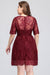 Bridelily Plus size Jewel Burgundy Affordable Bridesmaid Dress with Short Sleeves