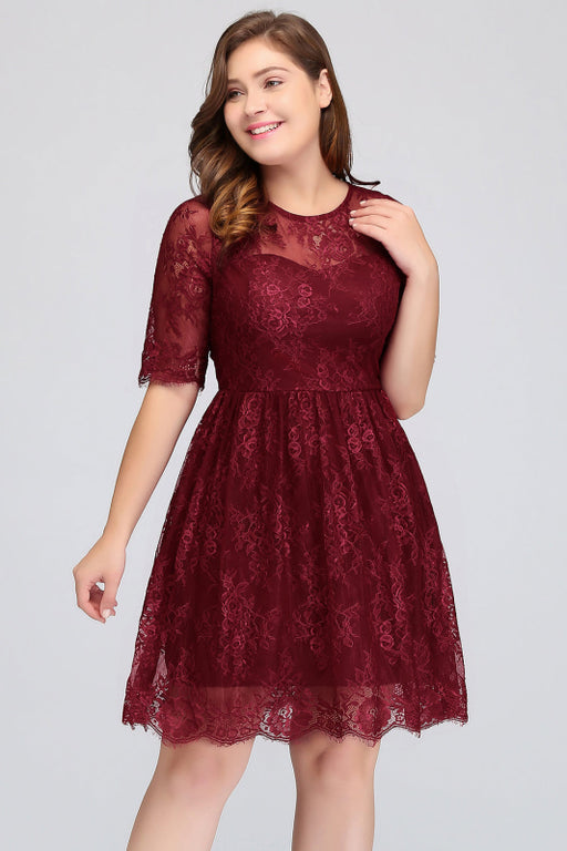 Bridelily Plus size Jewel Burgundy Affordable Bridesmaid Dress with Short Sleeves