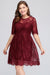 Bridelily Plus size Jewel Burgundy Affordable Bridesmaid Dress with Short Sleeves