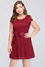 Bridelily Plus Size A-Line Jewel Burgundy Lace Bridesmaid dress with Short Sleeves
