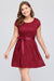 Bridelily Plus Size A-Line Jewel Burgundy Lace Bridesmaid dress with Short Sleeves
