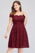 Bridelily Plus Size Off-the-Shoulder Burgundy Lace Short Bridesmaid Dress Online
