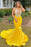 Prom Dress Yellow Halter V-Neck Mermaid With Applique