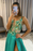 Prominent: Green V-neck Appliques A Line Long Prom Dress with Slit