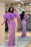 Purple Bubble Sleeves Long Strapless Prom Dress with Sequins and Beadings