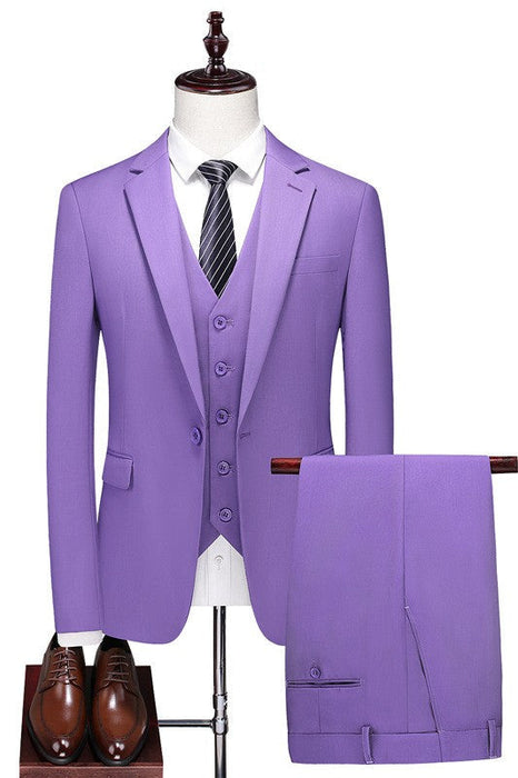 Fashion Purple Notched Lapel Three Pieces Prom Suits For Men