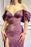 Purple Off-The-Shoulder Mermaid Prom Dress with V-Neck and Thigh-High Split