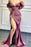 Purple Off-The-Shoulder Mermaid Prom Dress with V-Neck and Thigh-High Split