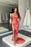 Radiant Coral Mermaid Prom Gown with Stunning Strapless Design and Elegant Split Pleats