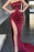 Radiant Merlot Strapless Mermaid Gown with Shimmering Sequins and Daring Split