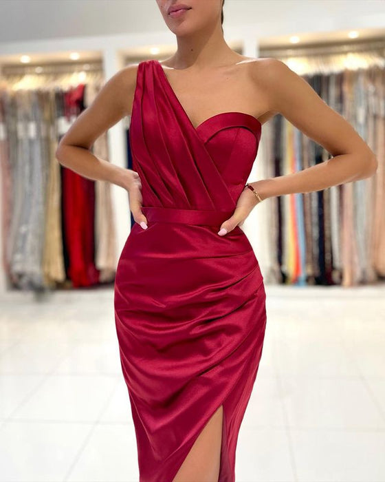 Ravishing Burgundy One-Shoulder Prom Mini Dress