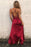 Ravishing Crimson Halter Prom Gown with Daring Slit