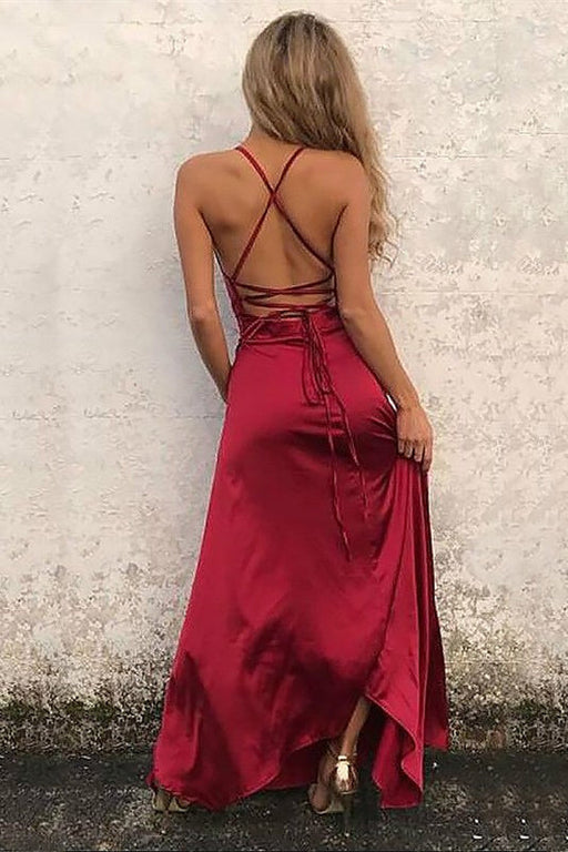 Ravishing Crimson Halter Prom Gown with Daring Slit