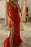 Ravishing Red Sequin Split Evening Gown with Spaghetti Straps