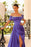 Ravishing Violet Mermaid Prom Gown with Off-The-Shoulder Beadings and Ruffles