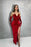 Red Classic V-Neck Prom Dress with Gloves and Pleats