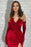 Red Classic V-Neck Prom Dress with Gloves and Pleats