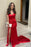 Red Evening Dress with Spaghetti Straps and Slit