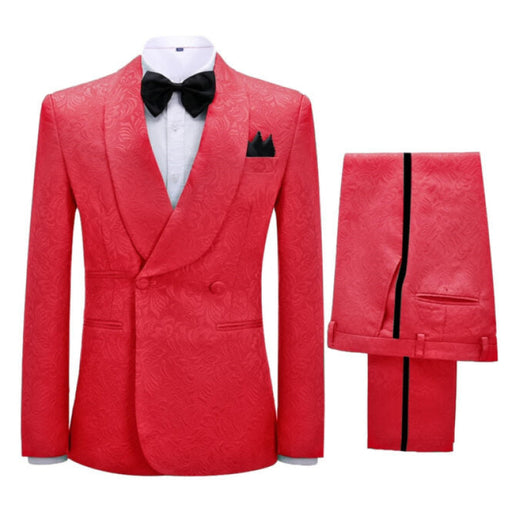 Uriah Fancy Red Jacquard Shawl Lapel Double Breasted Wedding Suits