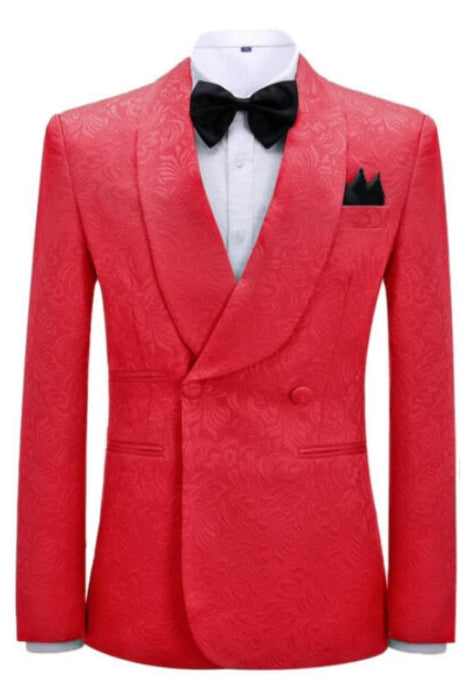 Uriah Fancy Red Jacquard Shawl Lapel Double Breasted Wedding Suits