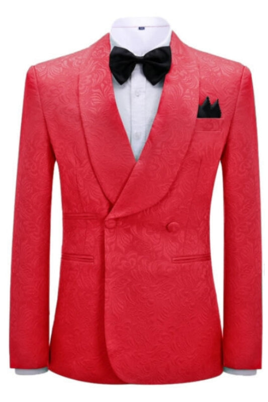 Uriah Fancy Red Jacquard Shawl Lapel Double Breasted Wedding Suits