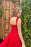 Red Front Split Sleeveless Evening Dress with Appliques