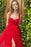 Red Front Split Sleeveless Evening Dress with Appliques