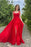 Red Front Split Sleeveless Evening Dress with Appliques