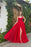 Red Front Split Sleeveless Evening Dress with Appliques