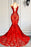 Red Halter Mermaid Prom Dress with Sequins and Lace