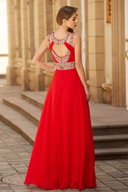 Red Halter Prom Dress with Split and Crystals