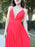 Red Halter V-Neck Evening Dress