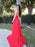 Red Halter V-Neck Evening Dress