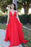 Red Halter V-Neck Evening Dress