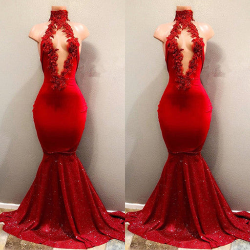 Red High Collar Mermaid Prom Dress with Sequins