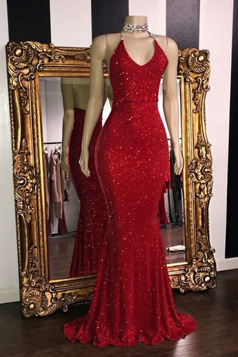 Red Hot Sequin Mermaid Prom Gown - Sleeveless Glamour